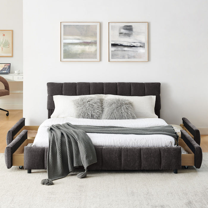 Modern Platform Bed Frame With Thick Chenille Fabric