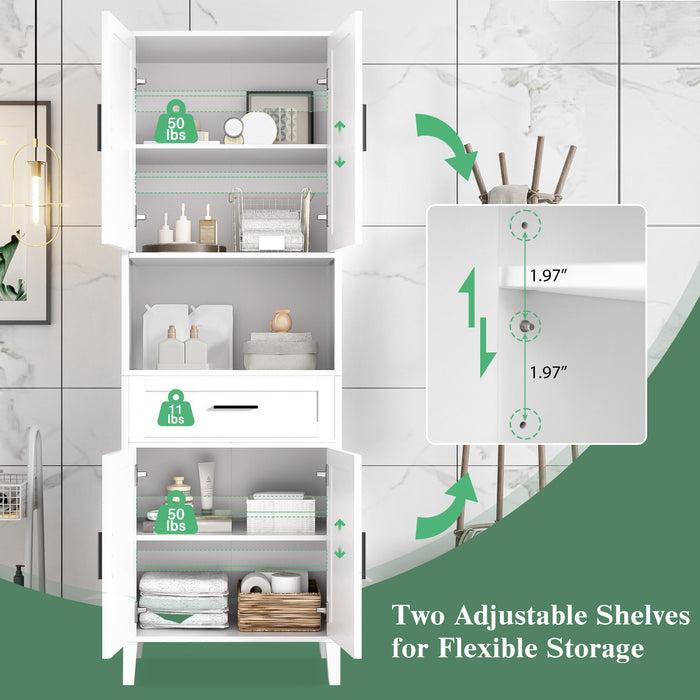 Freestanding Tall Bathroom Cabinet With Soft Close Doors And Adjustable Shelves