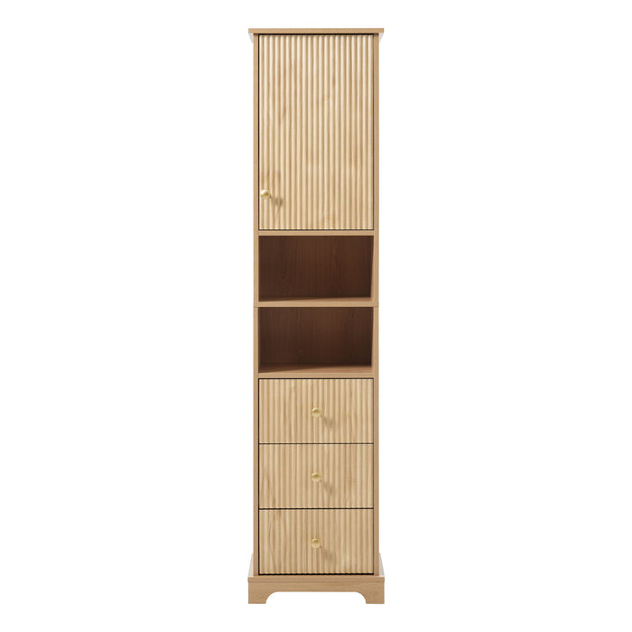 Tall Bathroom Cabinet With 1 Door, 3 Drawers, Open Storage - Wood