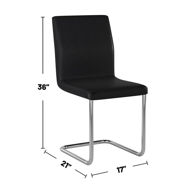 (Set of 2) Padded Leatherette Side Chairs With L-Shape Leg In Black And Chrome