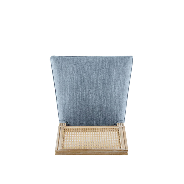 French Country Dining Chair With Rectangular Cane Backrest And Smooth Upholstered Seating