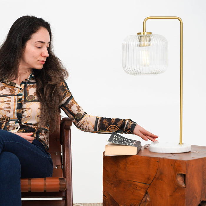 Haven - Clear Table Lamp, Button Control - Gold / White / White Marble