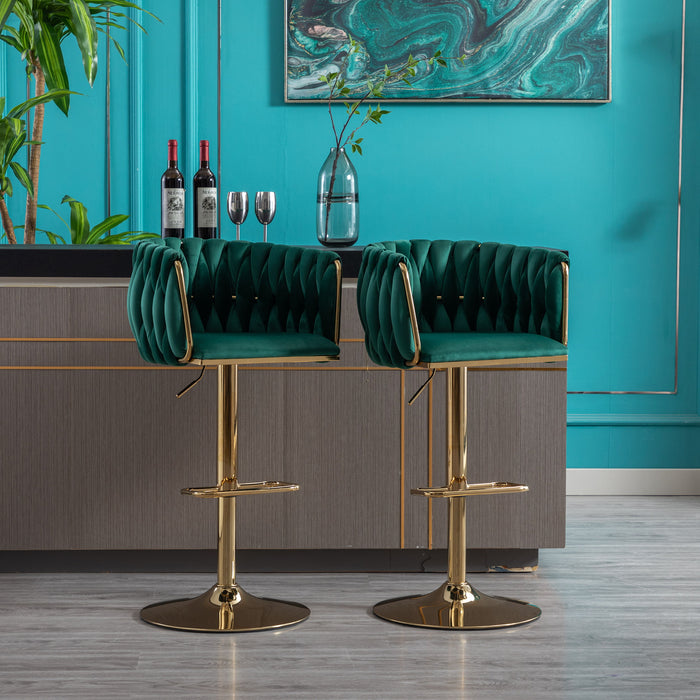 (Set of 2) Bar Stools, With Chrome Footrest And Base Swivel Height Adjustable Mechanical Lifting Velvet And Golden Leg Simple Bar Stool - Emerald Green