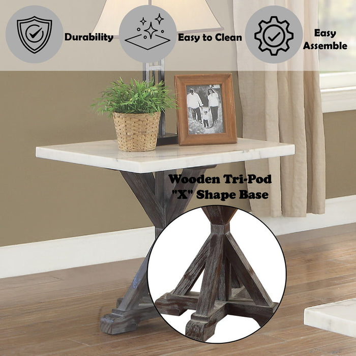 Romina - End Table - White Marble Top & Weathered Espresso