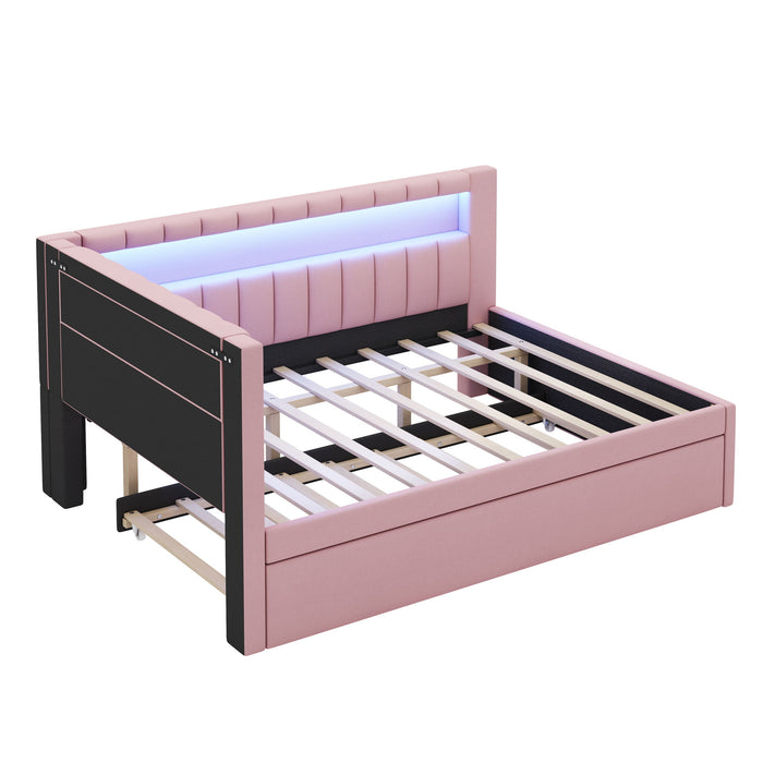 Upholstered Platform Bed With USB Ports And LED Belt