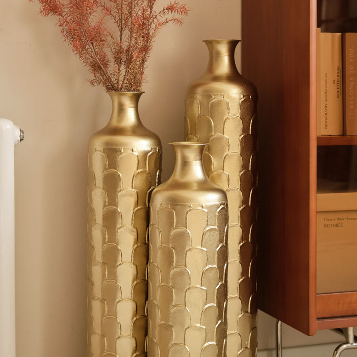Floor Metal Vases Decorated White Metal Vases (Set of 3) Gorgeous Home Decoration Large Glazed Metal Vases - Golden