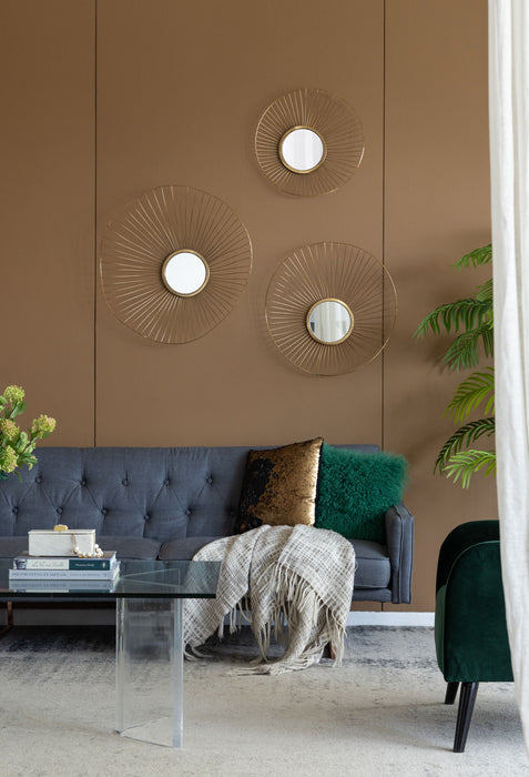 Wall Mirror Abstract Designed Wall Mirrors WithFrame For Home & Office, Top Of Sideboard (Set of 3) - Gold