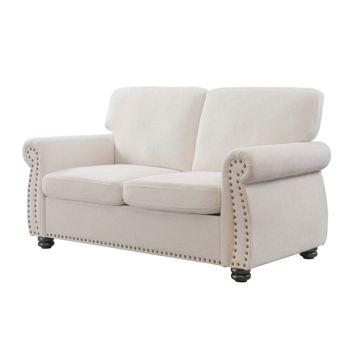 Soft Loveseat, Upholstered 2 Seater Couch, Loose Back Cushions And Turned Legs