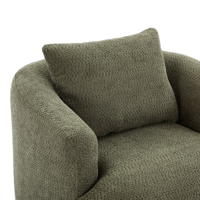 360° Swivel Barrel Sofa Chair With Throw Pillow, Chenille Upholstered Accent Chair