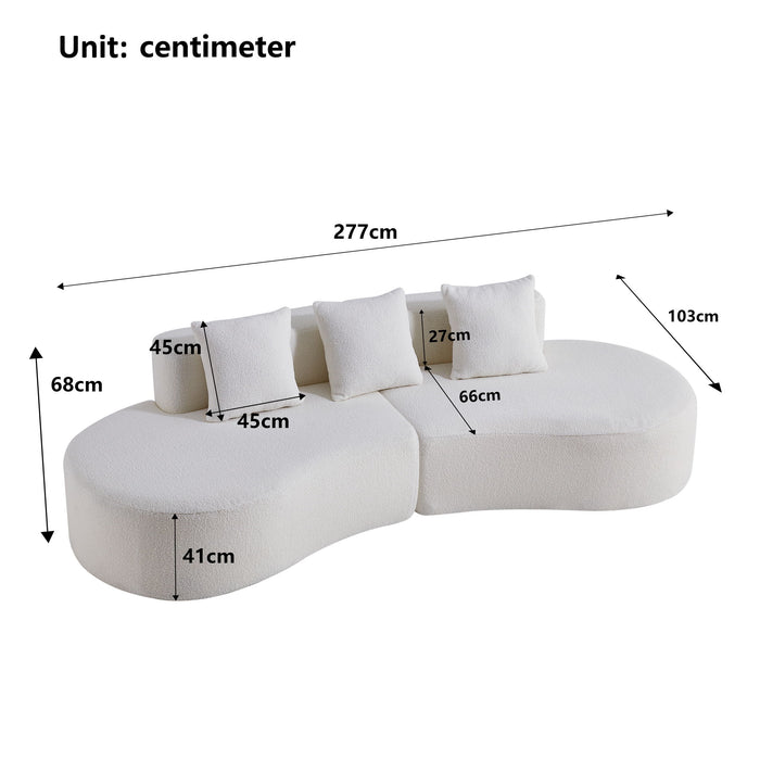 Curved Boneless Couch, Half Moon Sofa, 5 Seat Couch With High Density Foam Filled For Living Room - White