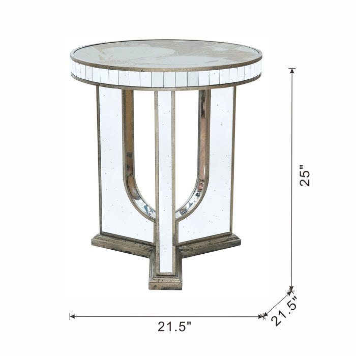 Round Table With Elegant Foral Design And Mirrored