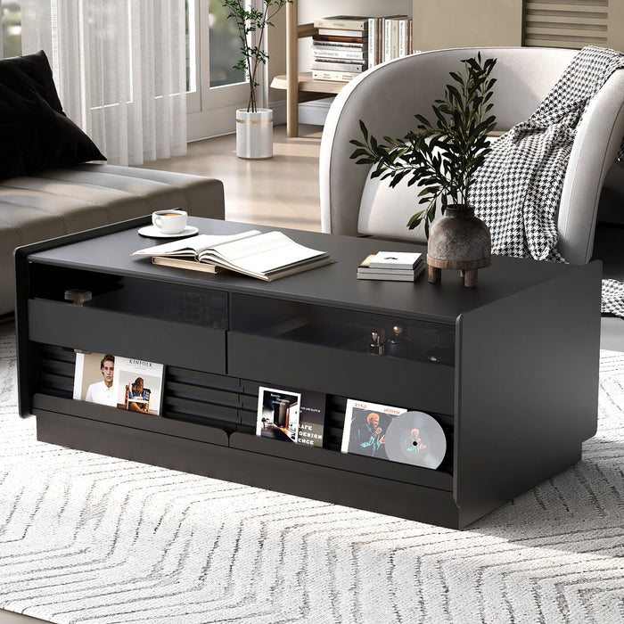 Modern Rectangle Coffee Table With 4 Drawers And 2 Display Shelves