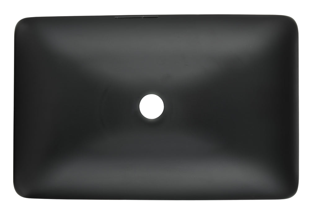 Matte Shell Glass Rectangular Vessel Bathroom Sink In Black With Faucet And Pop - Up Drain In Matte Black