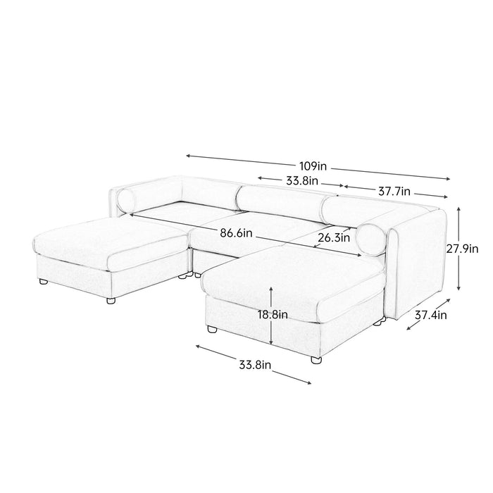 Contemporary Elegant White Chenille Sofa With Storage And Ottoman