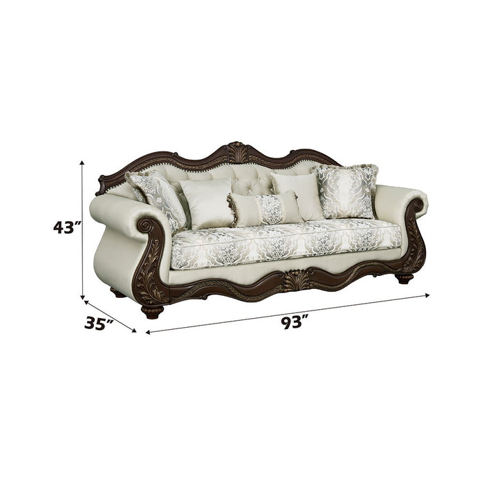 Pierce - Sofa With 5 Pillows - Beige Fabric & Cherry