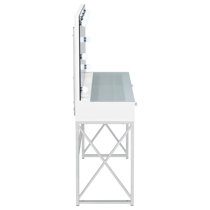 Hamlin - Makeup Vanity Table With Lighted Mirror And Padded Stool - White