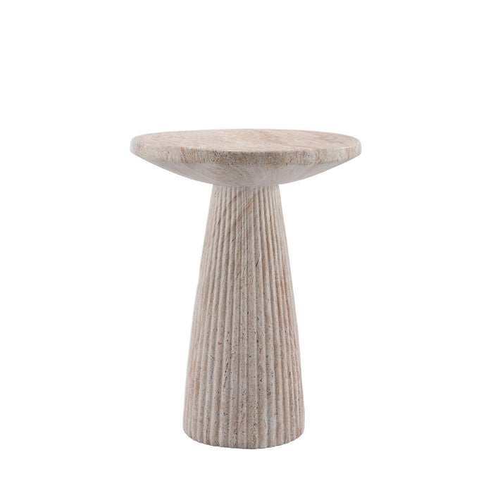 Fluted Pedestal Round Coffee Table - Beige / Yellow