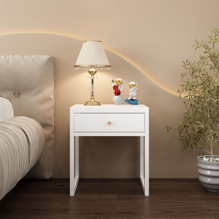 Nightstand With Drawer, Minimalist Bedside Table, Compact End Table For Bedroom - White