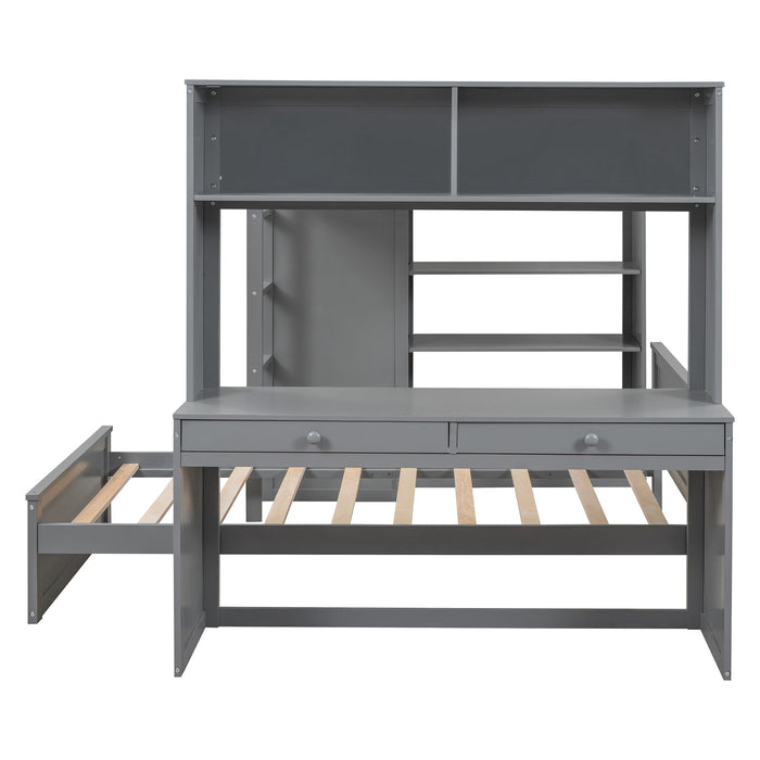 Loft Bed With A Twin Size Standalone Bed, Shelves, Desk, And Wardrobe