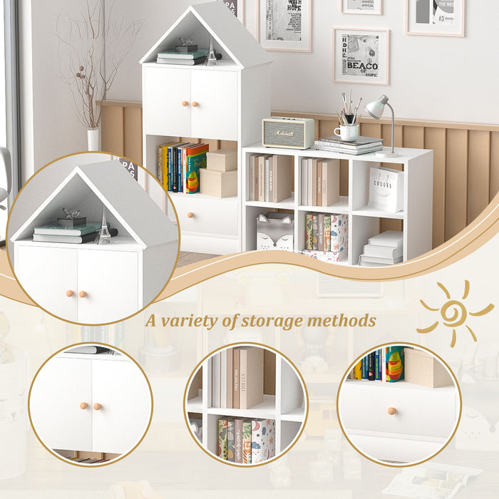 Versatile Children's Bookshelf With House Shaped Design, Multi Functional Storage