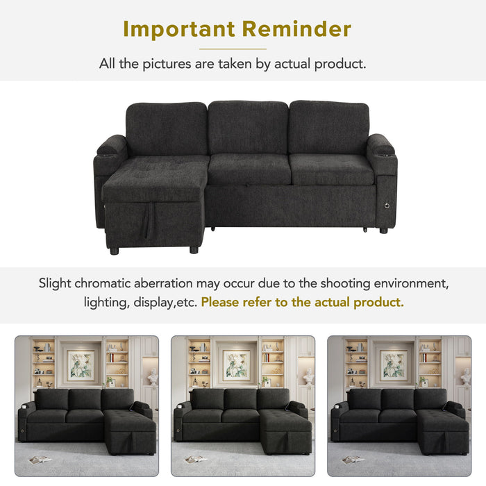 Convertible L Shaped Sofa Couch With Storage, Cup Holders, USB Ports