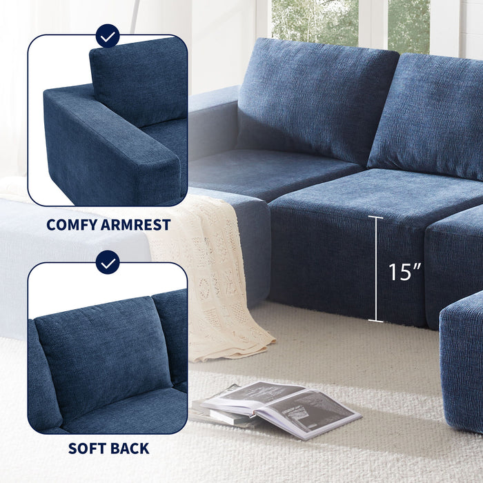 Modular U Shaped Sectional With Ottomans, Luxury Cloud Floor Couch With Deep Seat Fully Compressed Upholstered Sofa