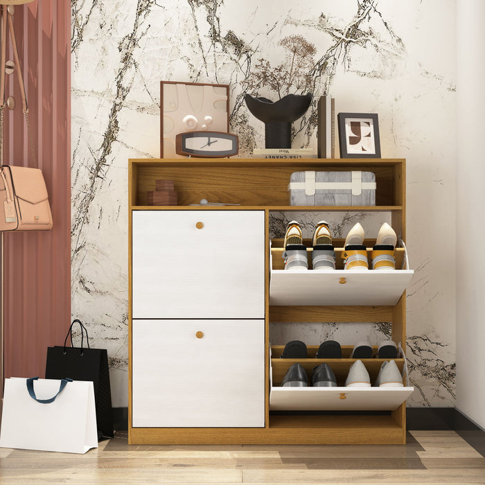 Modern Freestanding Shoe Storage Cabinet With 4 Flip Drawers