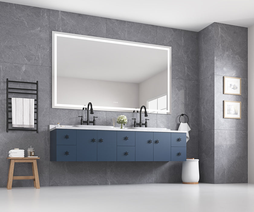 84*48 Led Lighted Bathroom Wall Mounted Mirror With High Lumen + Anti-Fog, Bathroom Led Mirror Hair Salon Mirror - White