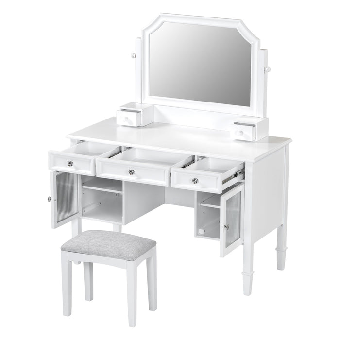 Elegant Makeup Vanity Desk With Adjustable Mirror And Storage And Construction - White