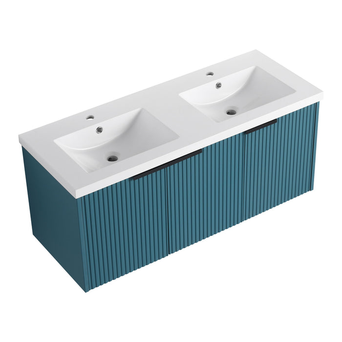Contemporary Wall Mounted Bathroom Vanity With Resin Double Sink