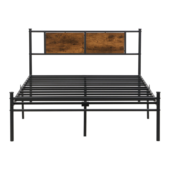 ModerMetal Bedframe With Wood Panel Headboard