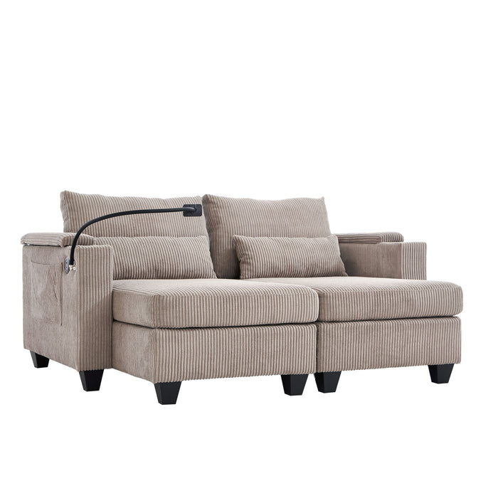Convertible Chaise Lounge Sofa Chair With USB Ports, Cup Holders, Phone Holder And Storage