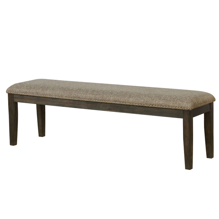 Transitional 1 Piece Bench Only Espresso Warm Gray Nail Heads Solid Wood Fabric Upholstered Padded Seat Kitchen Rustic Dining Room Furniture