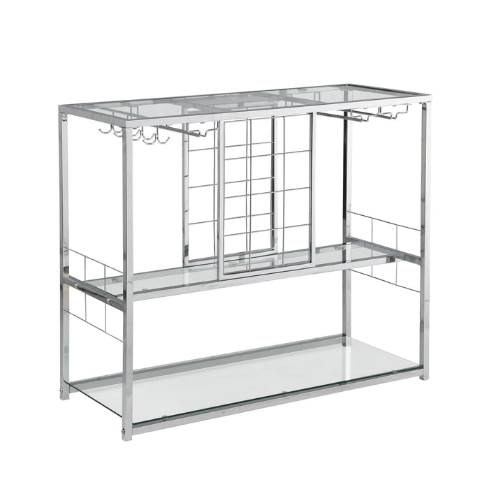 Bar Cart Kitchen Bar&Serving Cart For Home With Glass Holder And Wine Rack, 3 Tier Kitchen Trolley With Tempered Glass Shelves And Chrome Finished