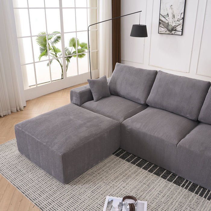Modular Sectional Sofa With Ottoman, USB And Type C Charger, Petal Armrest Design