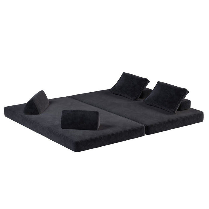 Multifunctional Convertible Sofa Bed With 2 Tumbler Backrests And 2 Pillows, Deep Seat Couch