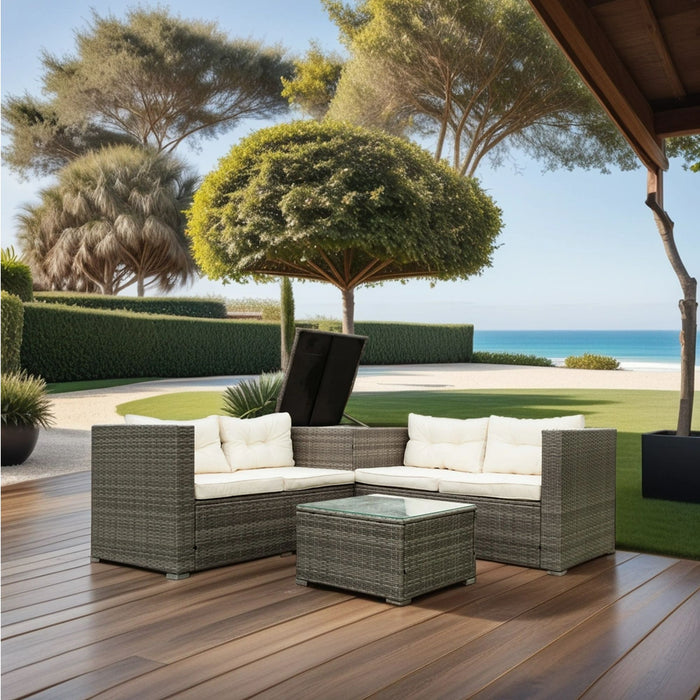 4 Piece Patio Sectional Wicker Rattan Outdoor Furniture Sofa Set With Storage Box