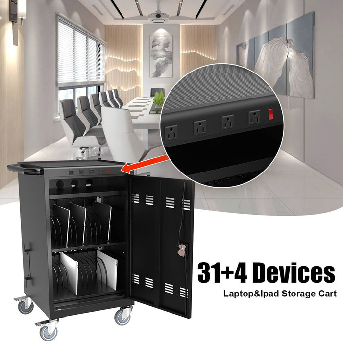 Mobile Charging Cart And Cabinet For Tablets Laptops 35 Device - Matt Black