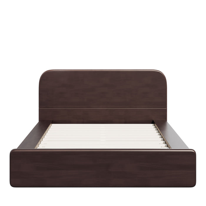 Queen Size Platform Bed Frame With Rounded Headboard - Walnut