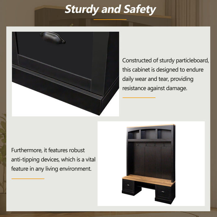 Farmhouse 4 In 1 Hall Tree With Wood Grain Bench And Top