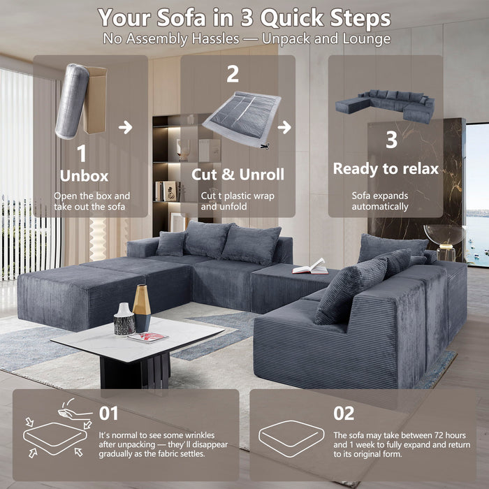 Luxury 8 Piece Modular U Shaped Sectional Sofa With Oversized Chaise Lounge And Bed Corduroy Upholstery