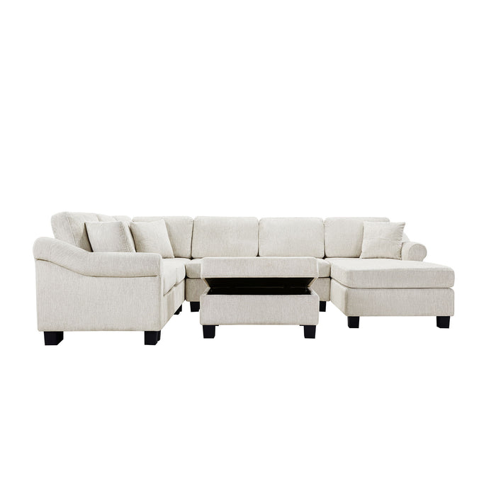 Contemporary U - Shaped Sectional Sofa With Movable Storage Ottoman