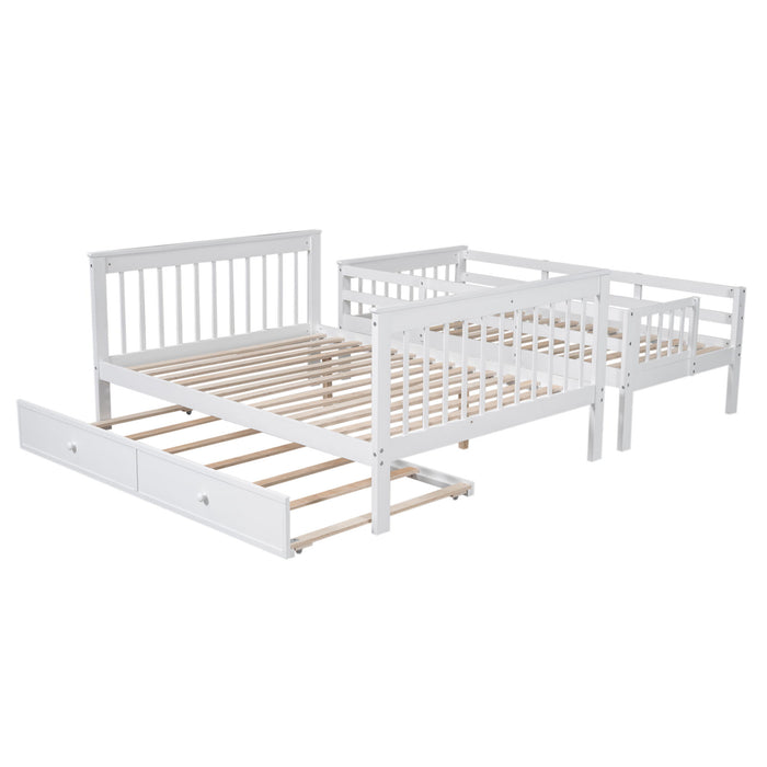 Bunk Bed With Twin Size Trundle, Storage And Guard Rail For Bedroom