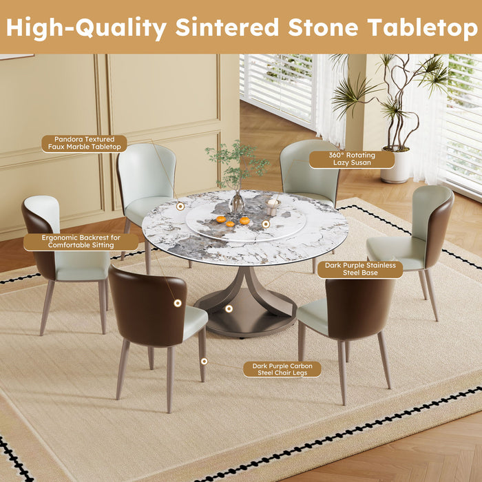 Modern Round Dining Table With 360° Rotating Lazy Susan Scratch & Chairs