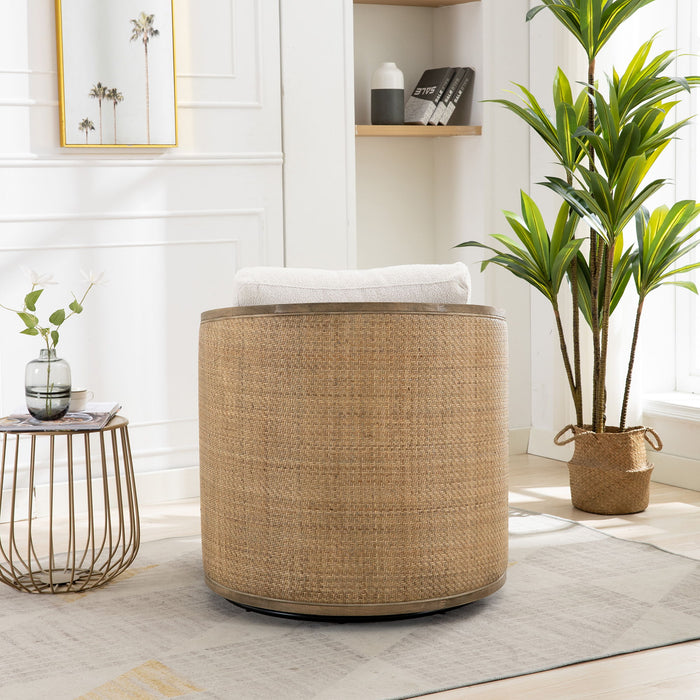 Barrel, Comfy Round Accent Sofa Chair With 360 Degree Swivel, Leisure Arm