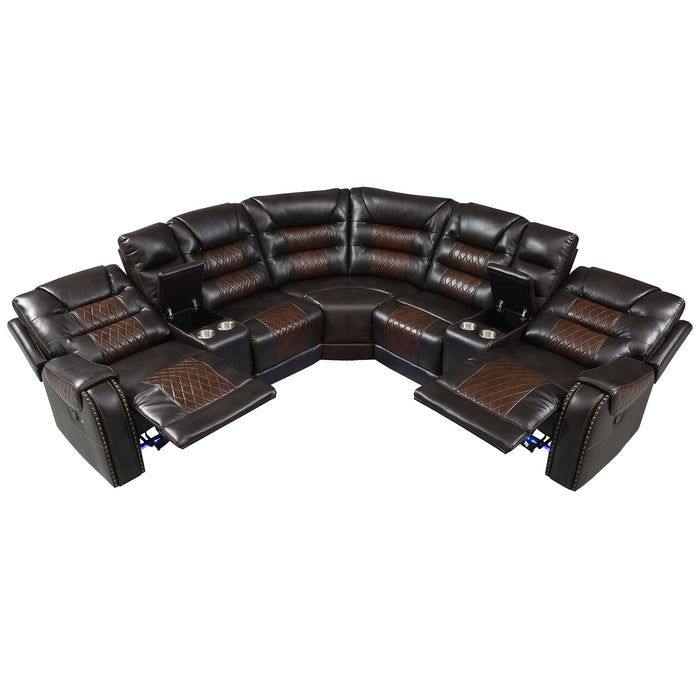 Manual Reclining Sectional Sofa Set, L Shaped Symmetrical Motion Sofa Corner Couch Sets With Storage Boxes, 4 Cup Holders And LED Light Strip For Living Room