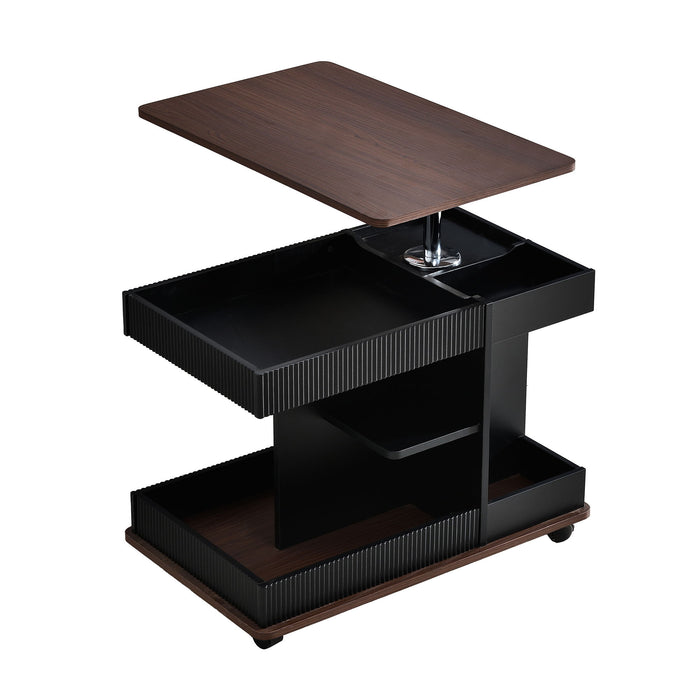 Adjustable End Table With Wheels, 360°Rotating Top And Storage Space
