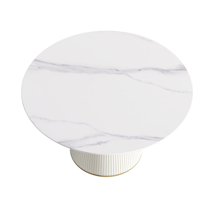 Modern Artificial Stone Round Plywood Base Dining Table, Can Accommodate 6 People, (Not Including Chairs) - White / Beige