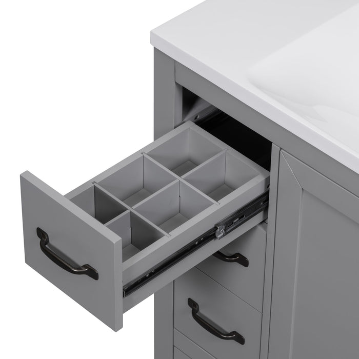 36" Bathroom Vanity Without Sink, Cabinet Base Only, 6 Drawers, Multi Functional Drawer Divider, Adjustable Shelf - Gray