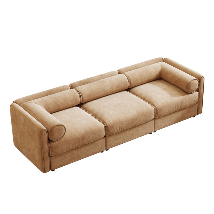 Stylish Chenille Sofa With Storage Seat And Cylindrical Backrest